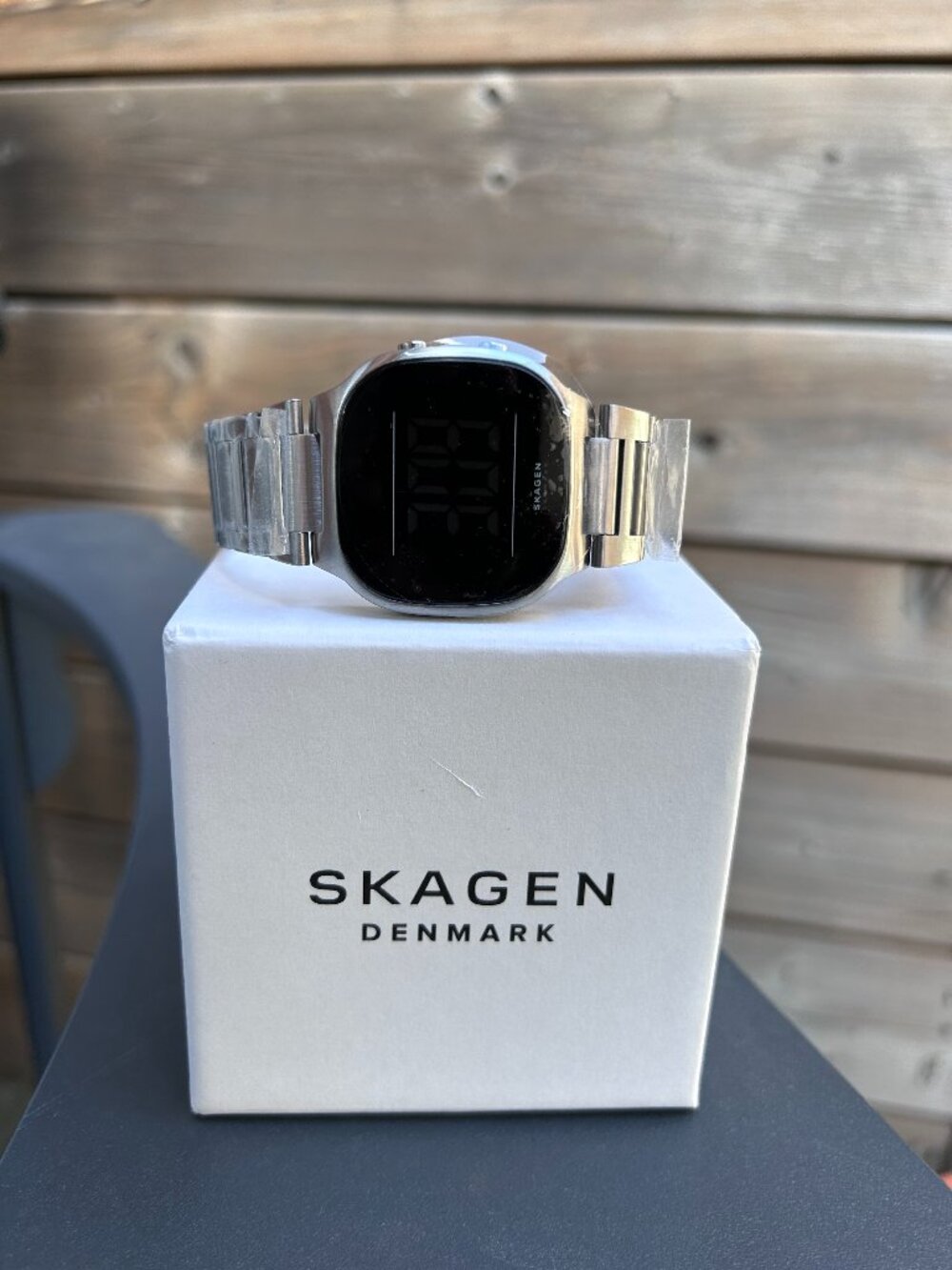 Skagen Mellem Digital Watch Silver Stainless Steel Black Dial New w/ Box Tags